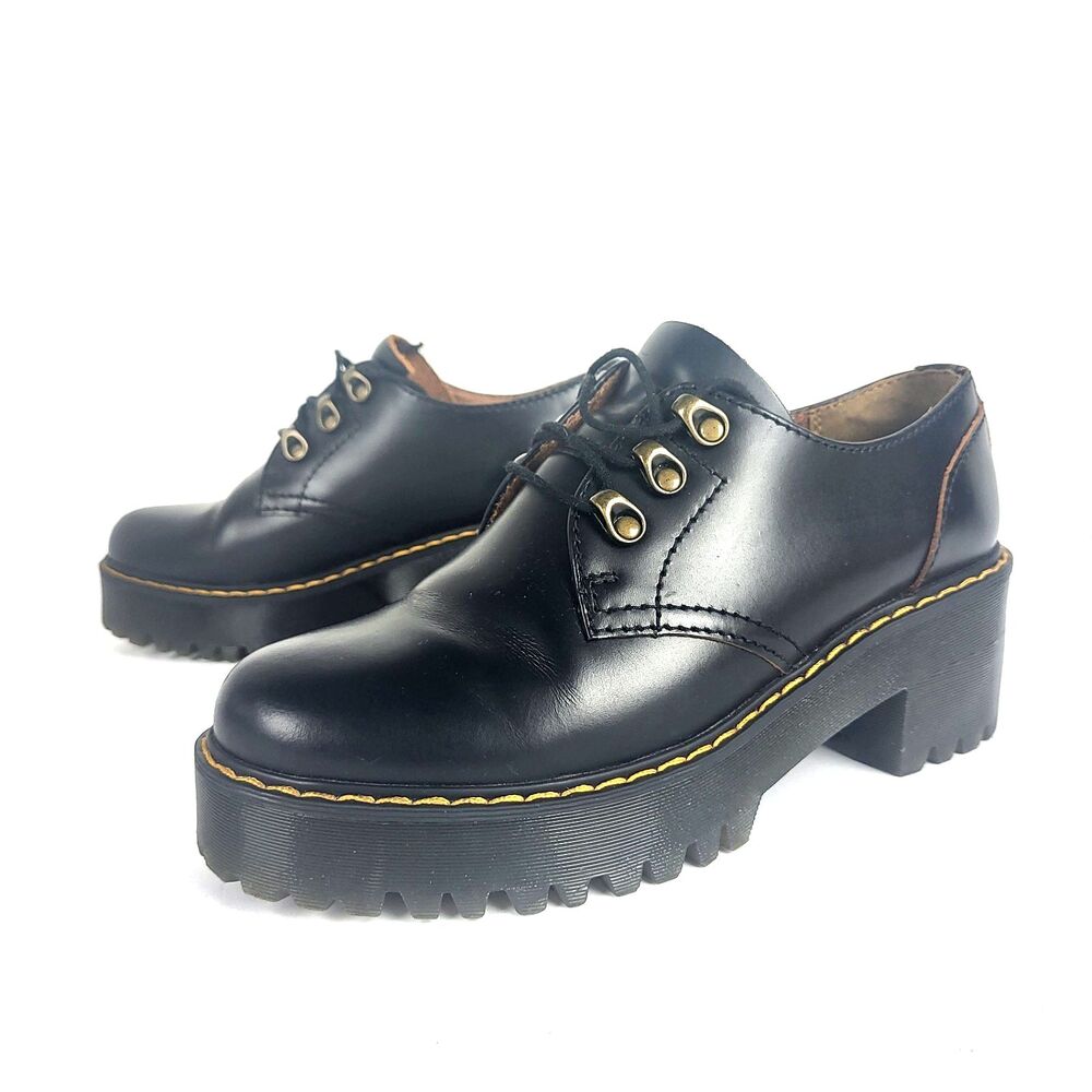 Dr. Martens Oxford Black Leona Lo Platform Chunky Lug Sole Lace Shoes.